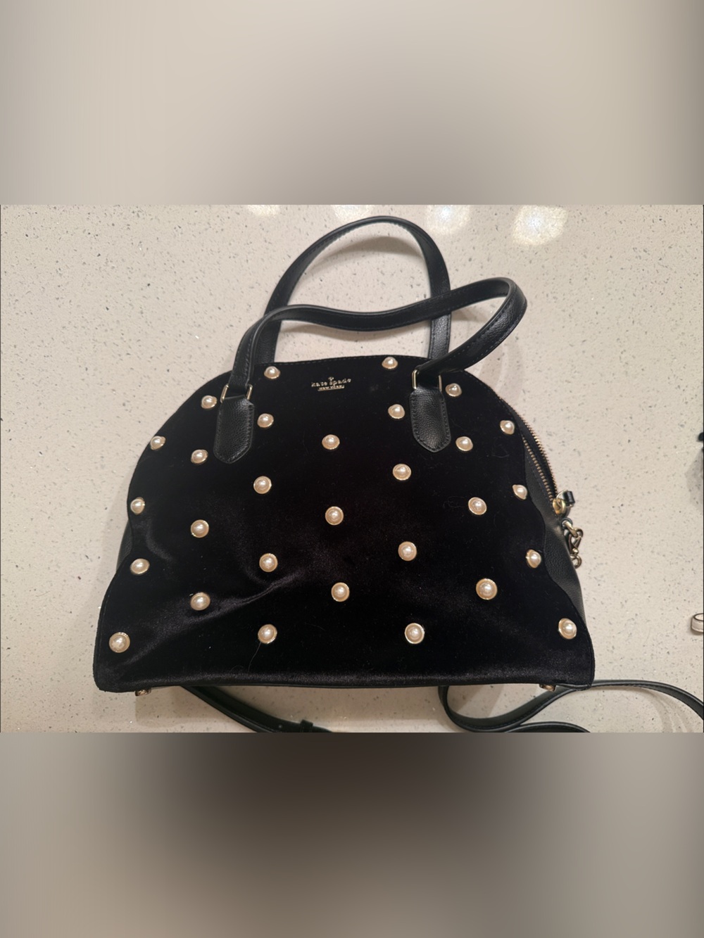kate spade Black Velvet Pearl-Embellished Shoulder Bag